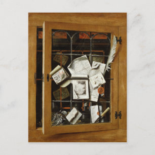 Cartão Postal Uma trompe l'oeil de um armário de vidro aberto