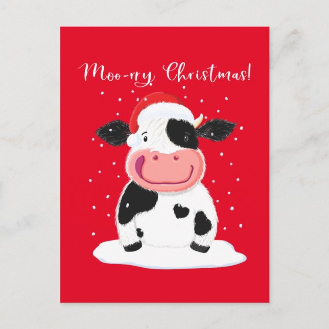Cartão Postal Uma Vaca De Holstein Feliz Deseja Um Feliz Natal (Frente)