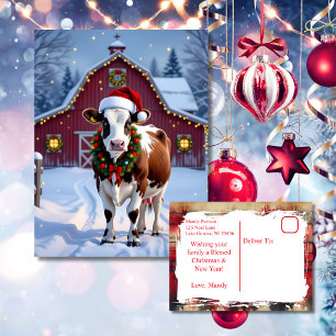 Cartão Postal Uma vaca festiva no Natal