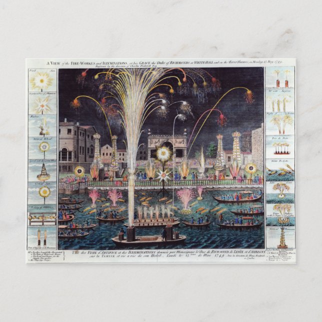 Cartão Postal Uma visão dos bombeiros e das iluminações (Frente)