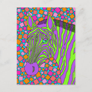 Cartão Postal Uma Zebra Tropical Strike Mosaico Roxo Verde Diver
