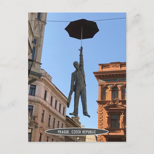 Cartão Postal Umbrella Man Statue, Praga, República Checa (Frente)