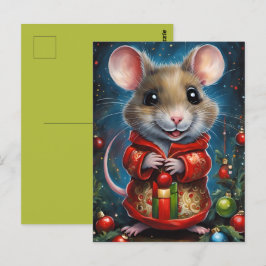 Cartão Postal Une jolie souris fêtant noël