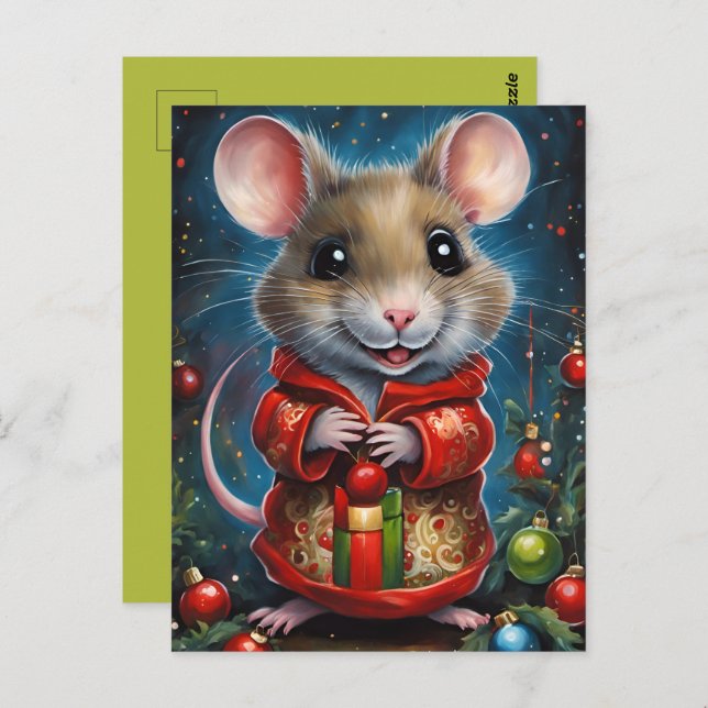 Cartão Postal Une jolie souris fêtant noël (Frente/Verso)