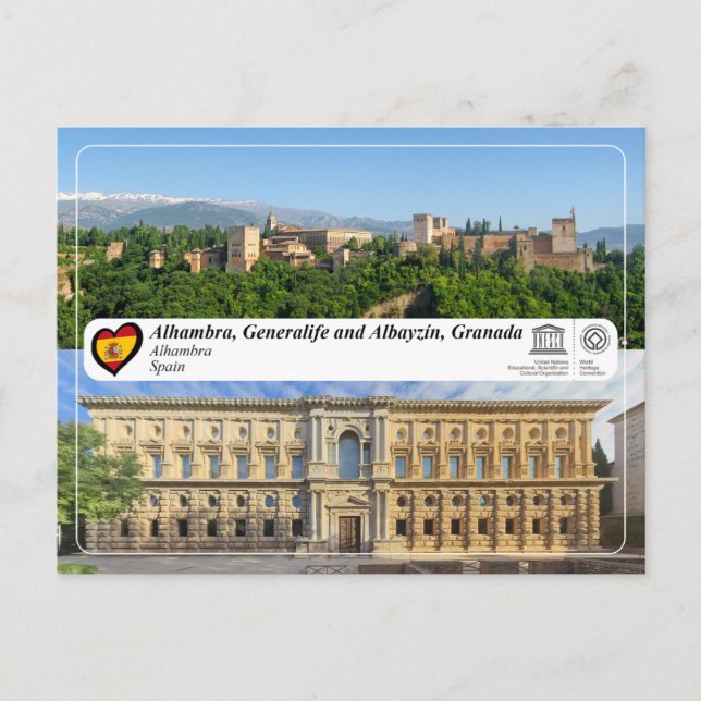 Cartão Postal UNESCO WHS - Alhambra, Granada (Frente)