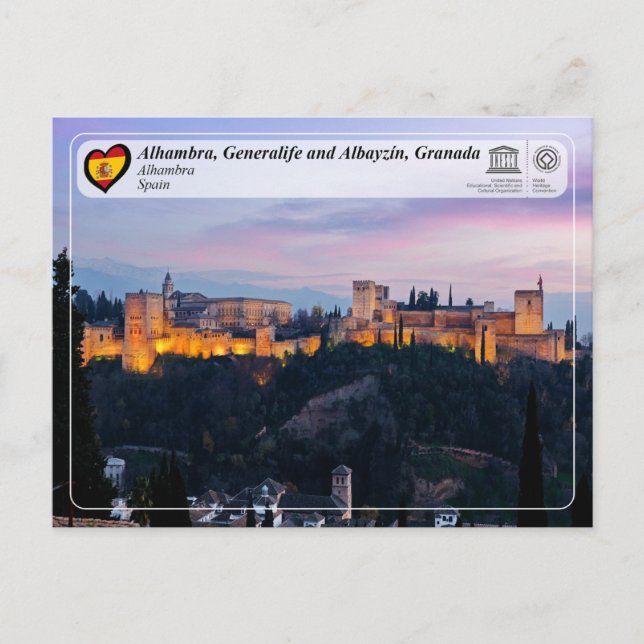 Cartão Postal UNESCO WHS - Alhambra, Granada (Frente)