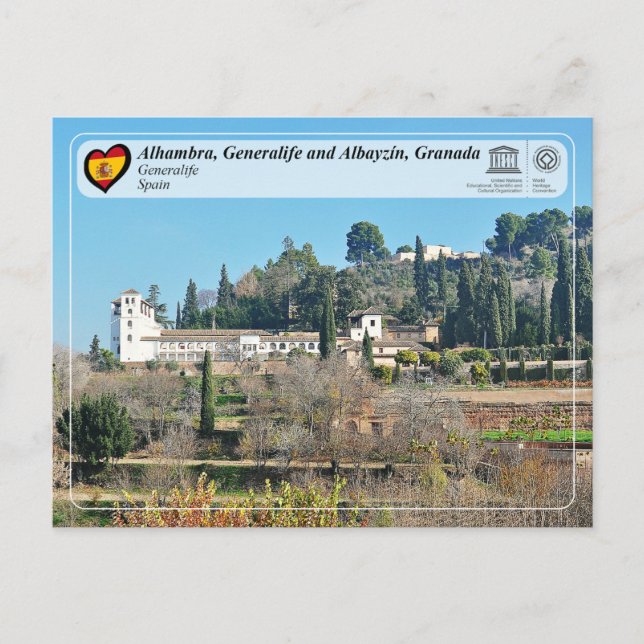 Cartão Postal UNESCO WHS - Generalife, Granada (Frente)