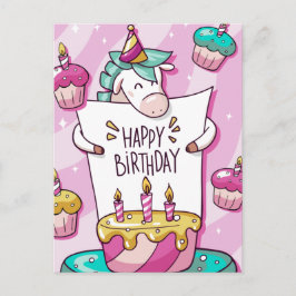 Cartão Postal Unicorn Aniversário