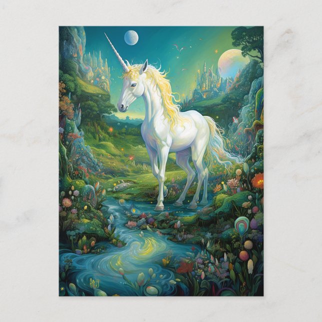 Cartão Postal Unicorn Fantasy Art (Frente)