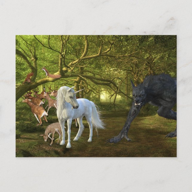 Cartão Postal Unicorn Forest Defender Deer Werewolf (Frente)