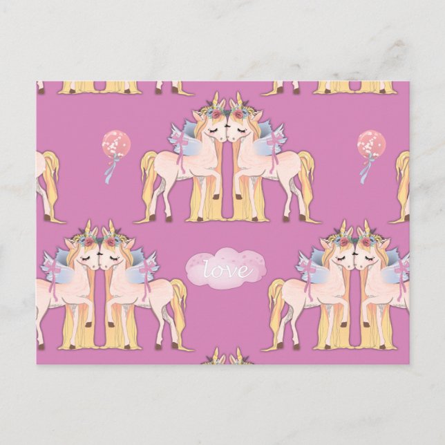 Cartão Postal Unicorn Love Pink (Frente)