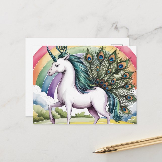 Cartão Postal Unicorn Peacock (Frente/Verso In Situ)