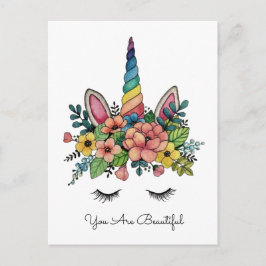 Cartão Postal Unicorn Pisca Com Rainbow Horn
