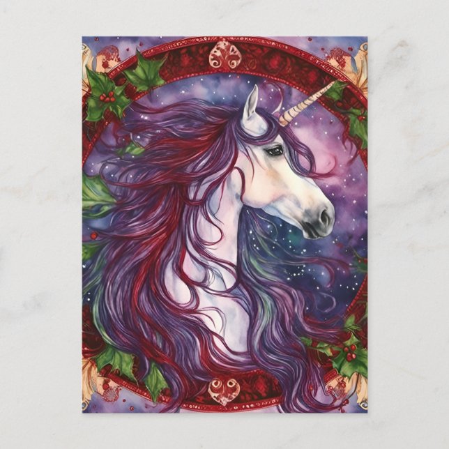 Cartão Postal Unicorn Purple Mane Natal (Frente)