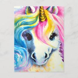 Cartão Postal Unicorn Rainbow Watercolor