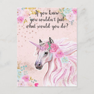 Cartão Postal Unicorn Rosa Brilho Motivacional Manifestando
