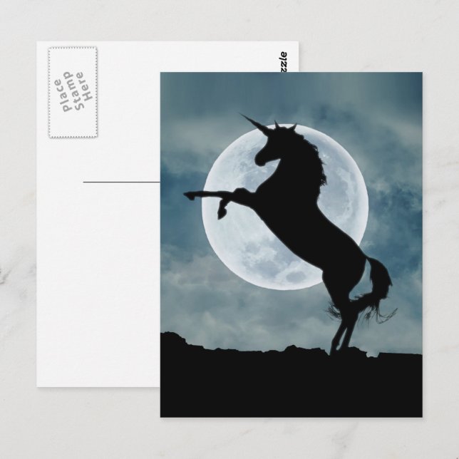 Cartão Postal Unicorn Silhouette Full Moon Night Sky (Frente/Verso)