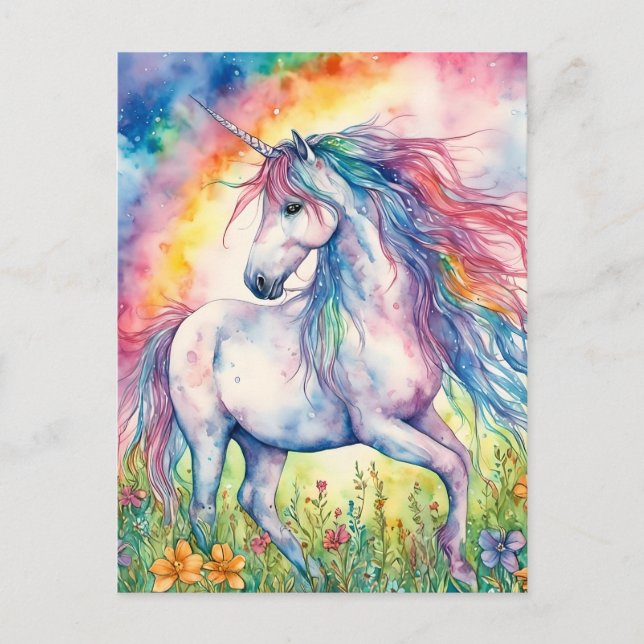 Cartão Postal Unicorn Watercolor (Frente)