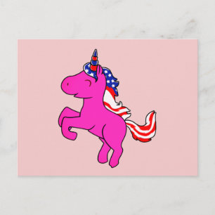 Cartão Postal Unicorn Yseta rosa Patriótica EUA Flag Mane Art