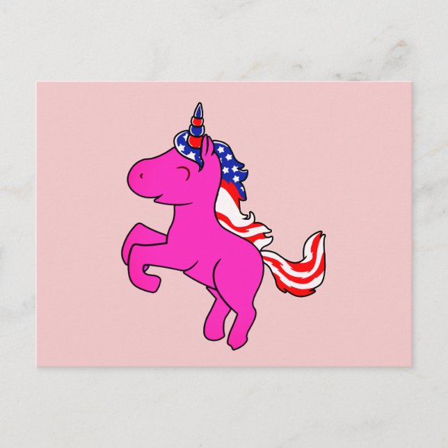 Cartão Postal Unicorn Yseta Rosa Patriótica EUA Sinalizador Mane (Frente)