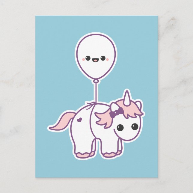 Cartão Postal Unicórnio Bonito com Balão (Frente)