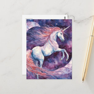 Cartão Postal Unicórnio com Fantasia de Crina Rosa