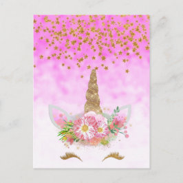 Cartão Postal Unicórnio cor-de-rosa das estrelas da fantasia e