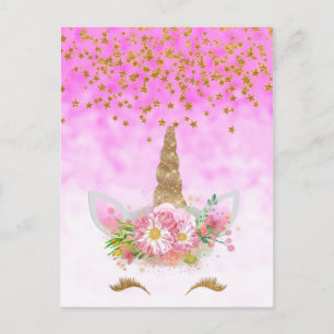 Cartão Postal Unicórnio cor-de-rosa das estrelas da fantasia e