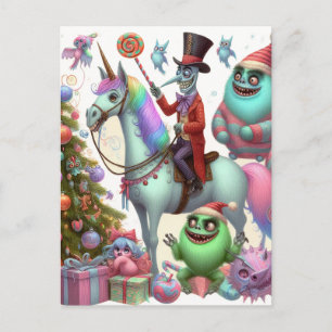 Cartão Postal Unicórnio de Natal e Criaturas Inadequados