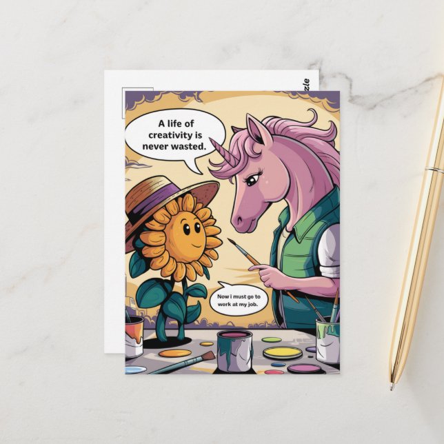 Cartão Postal Unicórnio e girassol Uma vida de desenho animado c (Frente/Verso In Situ)