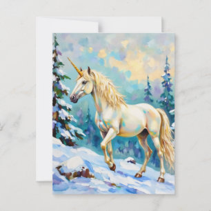 Cartão Postal Unicórnio no inverno
