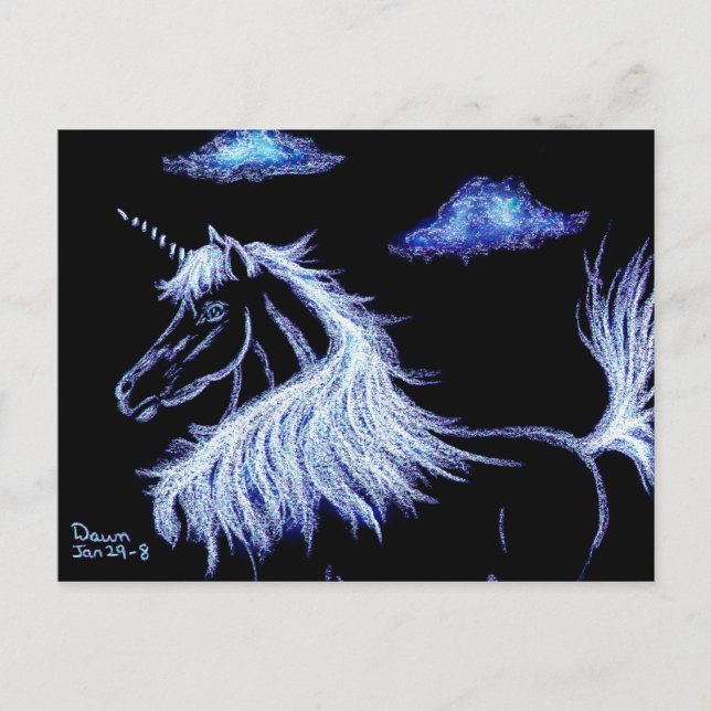 Cartão Postal unicórnio sonha azul (Frente)