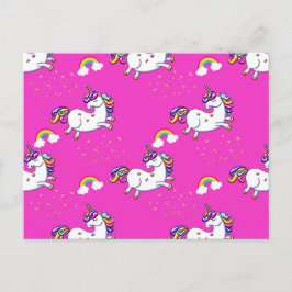 Cartão Postal Unicórnios Dourados Rosa e Arco-Íris