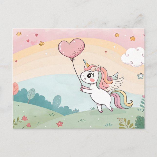Cartão Postal Unicorn's Heart Balloon (Frente)