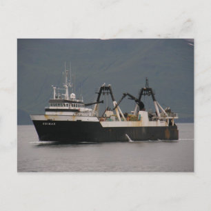 Cartão Postal Unimak, arrastador de fábrica no porto neerlandês,