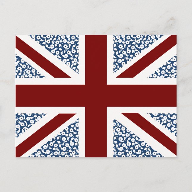 Cartão Postal Union Jack Flag Calico Floral Patterno (Frente)