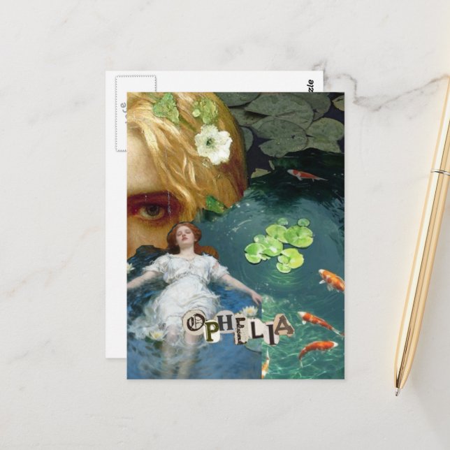 Cartão Postal Unique Ophelia Mixed Media Collage (Frente/Verso In Situ)