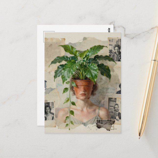 Cartão Postal Unique Surreal Flower Pot Woman (Frente/Verso In Situ)