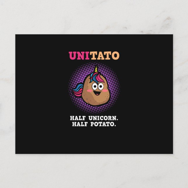 Cartão Postal Unitato Half Unicorn Half Potato Vegetal Engraçado (Frente)