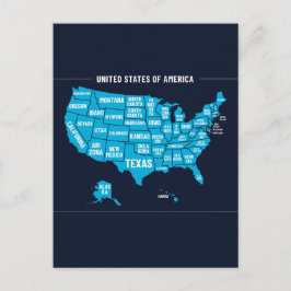 Cartão Postal United States Map Teal Minimal Design