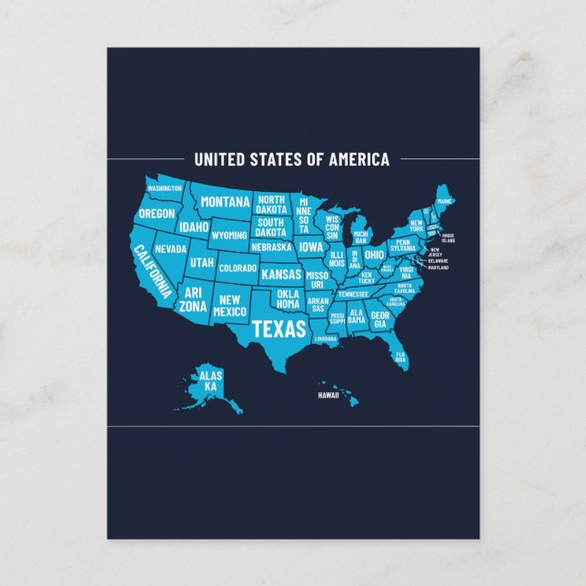 Cartão Postal United States Map Teal Minimal Design (Frente)