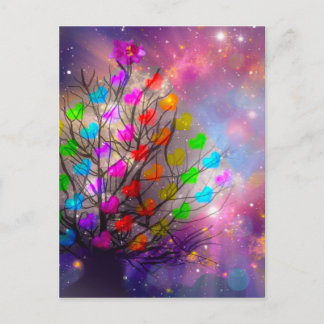 Cartão Postal Universo é muito amor, corações e estrelas