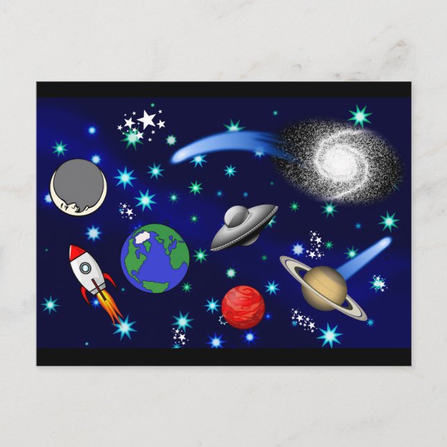 Cartão Postal Universo Galáxico - Planetas, Estrelas, Cometas, F (Frente)