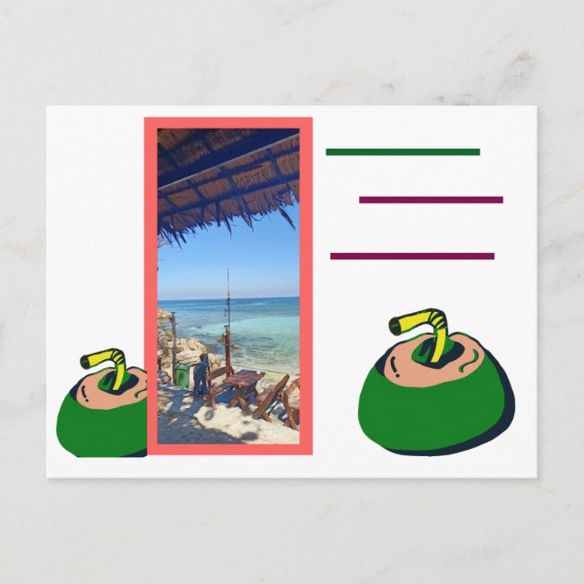 Cartão Postal Urlaub Meer und Kokosnuss Trink (Frente)