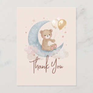 Cartão Postal Ursa de pelúcia sobre a lua, agradecimento para ch