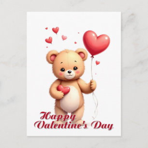 Cartão Postal Ursa Teddy Fofa com Coração – Feliz Dia dos Namora