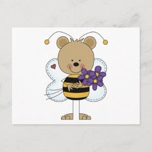 Cartão Postal Ursinho bonitinho com flores roxas