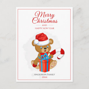 Cartão Postal Ursinho de Natal Adorável   Natal personalizado