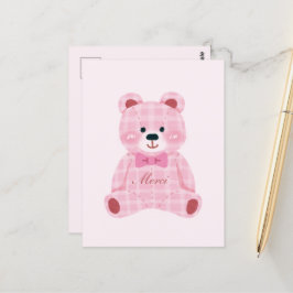 Cartão Postal Ursinho Gingham Rosa