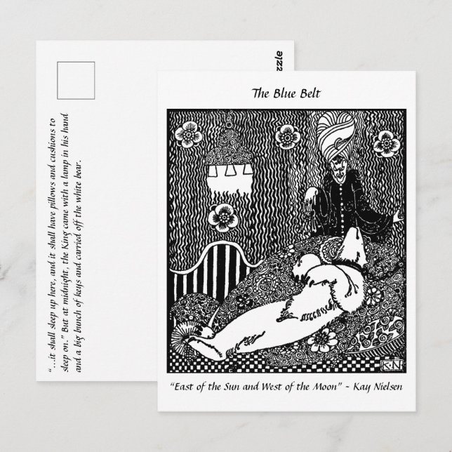 Cartão Postal Urso adormecido e desenho do rei da Arábia (Frente/Verso)